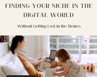 May include: A woman and a young girl are sitting on a bed, working on a laptop and a book. A pug wearing a white fluffy coat is in the lower left corner of the image. The text on the image reads "Finding your niche in the digital world: Without getting lost in the memes. My guideline filled with tips and some humor. Bet the first thing that caught your eye was the pug photo...am I right?? BY: DANI SLATER"