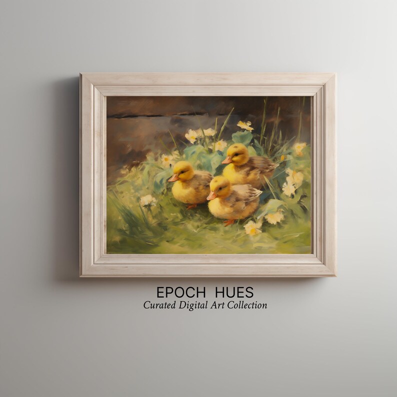 Cute Ducklings Digital Art Print, Springtime Baby Ducks Wall Decor