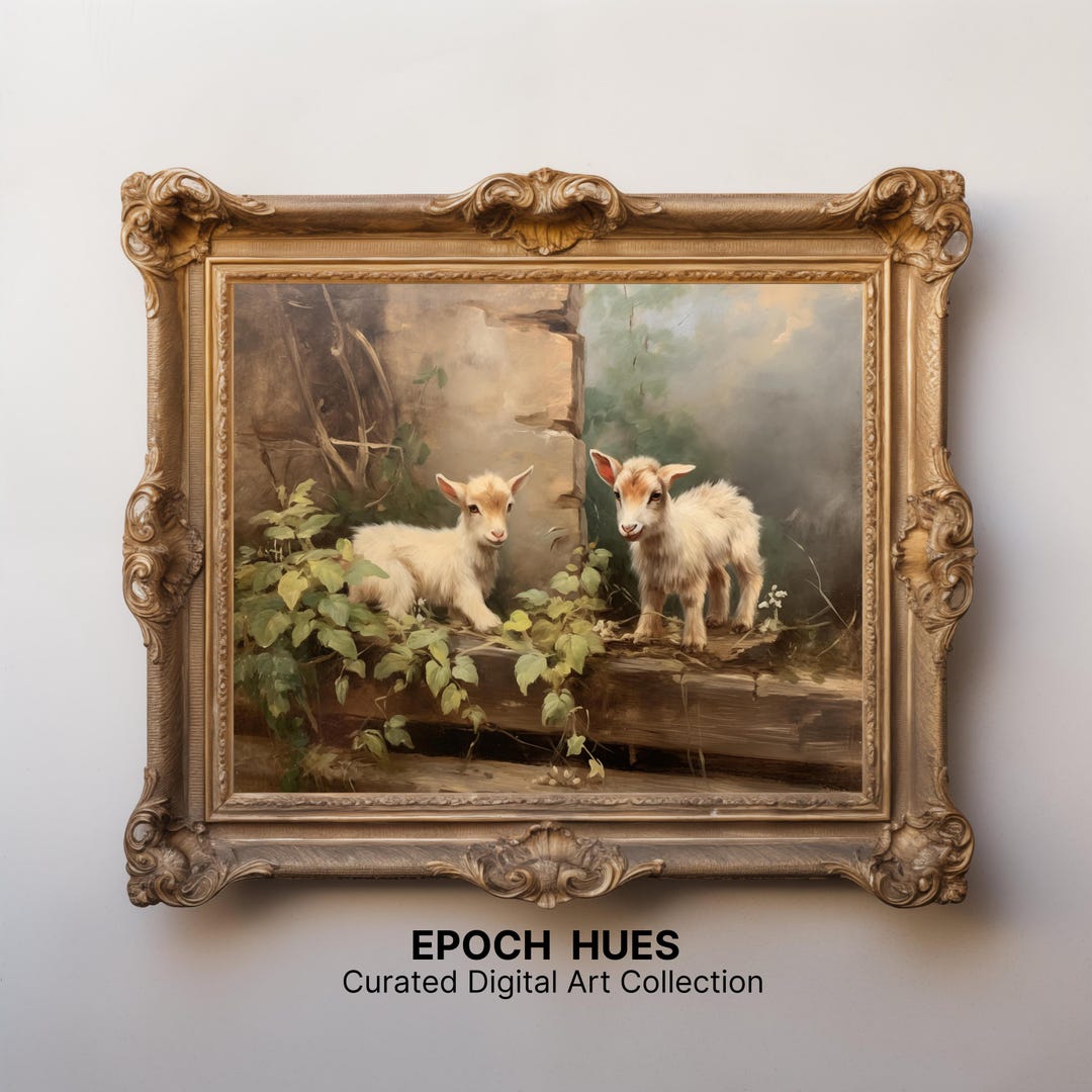 Vintage Farm Animal Art Print, Adorable Goat Kids, Digital Download ...