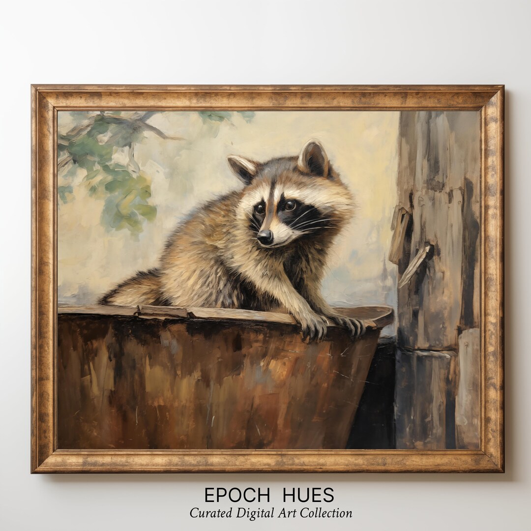 Rustic Raccoon Cute Raccoon Digital Art Print, Rustic Wildlife Wall Decor, Woodland ...