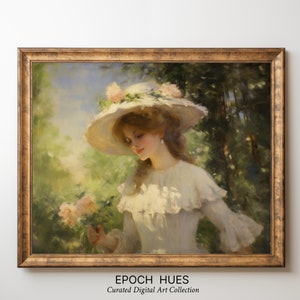 Victorian Lady in Garden Digital Art, Classic Elegant Woman Portrait ...