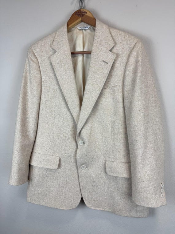 Gant, Vintage 70s 80s Gant Blazer Jacket 38R Mens USA Union Made Beige Slub Cotton Hopsack Preppy Sport Coat John Wanamaker