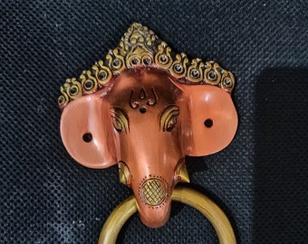 Schattig Ganpati Design deurklopper voordeurbeslag | Messing Olifant Ringklopper Cottage Deur Hangend | Gewicht: 790 gram Ca.