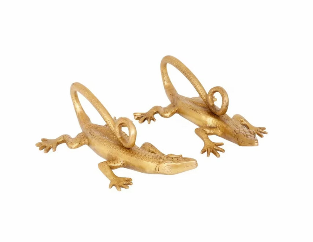 Round Tail Lizard Shape Door Handles Pair Brass Reptiles Based ...