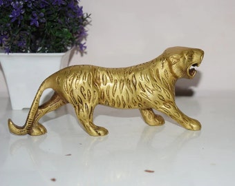 Sculpture en laiton de tigre | Décoration de table idoles sur le thème des chats sauvages