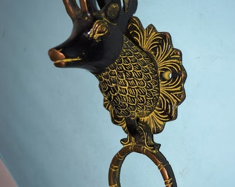 Sonnette de porte grosse tête de renne | Heurtoir de porte en laiton, forme animale, quincaillerie pour décoration intérieure