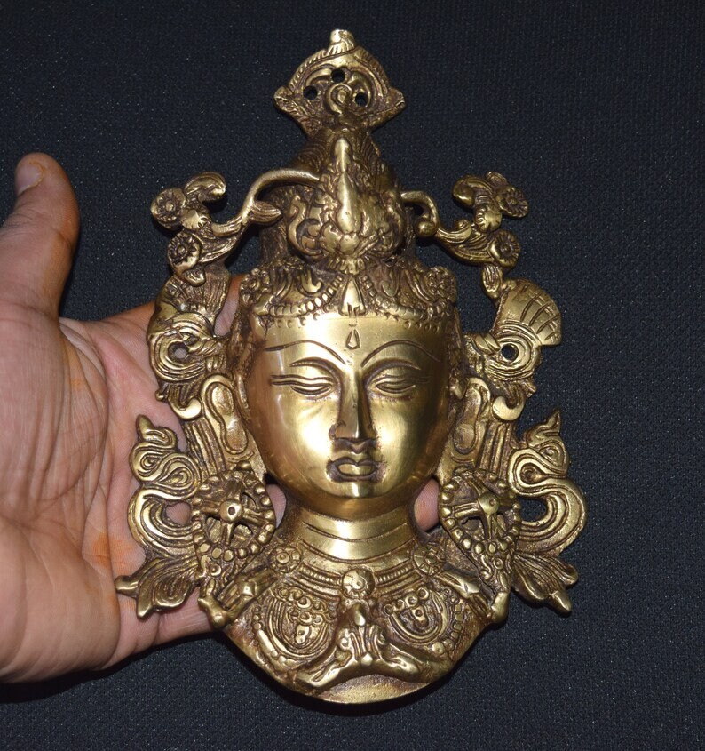 8'' Inches Gauri Face Design Wall Mount Decor Brass Crowned Tara ...