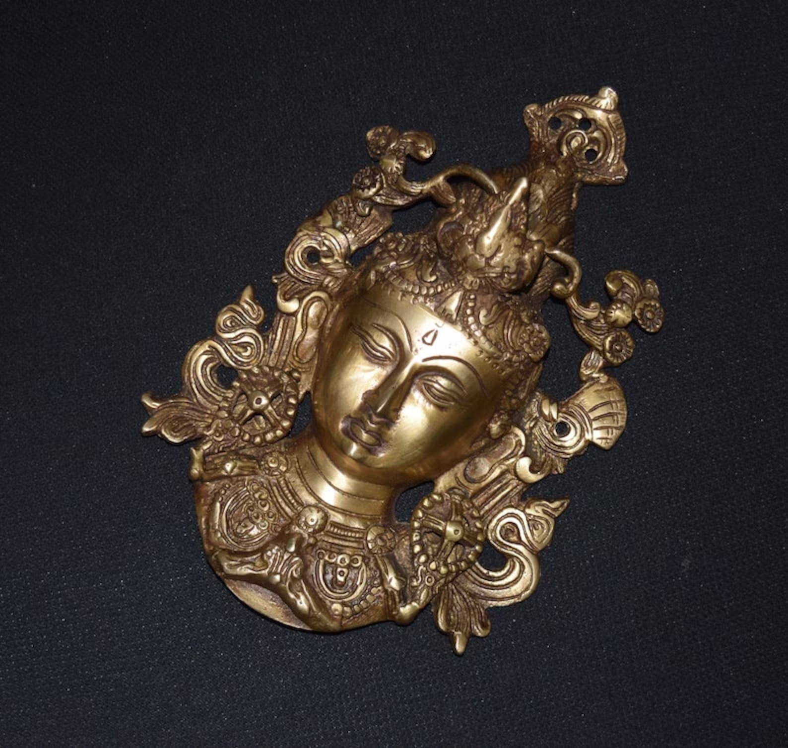 8'' Inches Gauri Face Design Wall Mount Decor Brass Crowned Tara ...