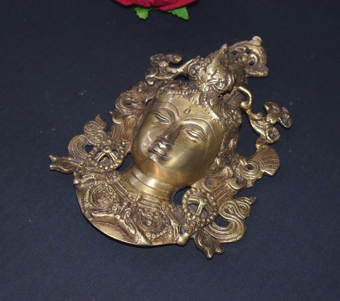 8'' Inches Gauri Face Design Wall Mount Decor Brass Crowned Tara ...