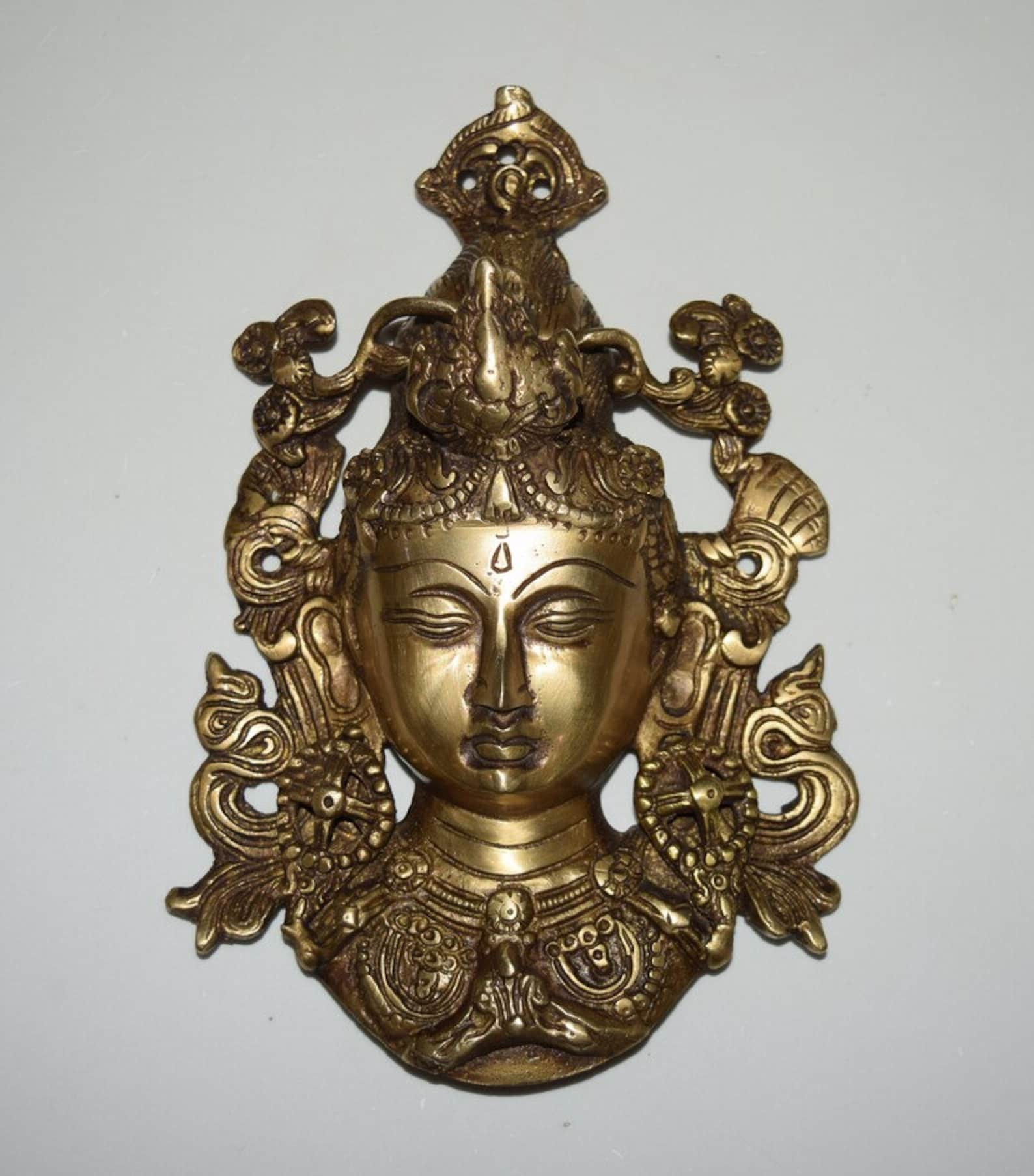 8'' Inches Gauri Face Design Wall Mount Decor Brass Crowned Tara ...