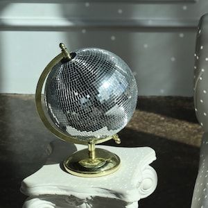 Silver Disco Globe Gold Base Groovy Home Decor Handmade with Unique and Functional Design