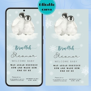 Anúncio de bebê muçulmano digital masculino, cartão de recém-nascido muçulmano Canva, modelo de anúncio de bebê islâmico, presentes de chá de bebê islâmico masculino