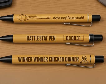 Lasergravierte Kugelschreiber – Gaming Edition (PUBG inspiriert)
