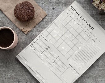 Monthly Planner Printable, Instant Download, Minimal Productivity Planner, Monthly Schedule, Printable Planner,  Black & Beige