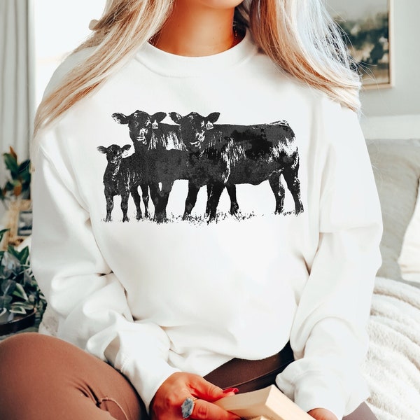 Cow Sweatshirt, Cow Shirt, Western Crewneck Vintage Sweatshirt Cottagecore Clothing Cow Sweater Vintage Western Wear Gifts for Cow Lovers