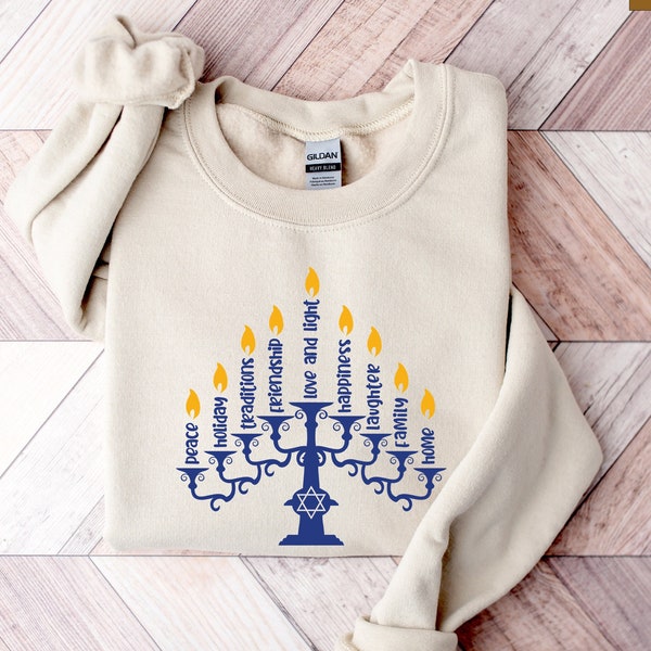 Hanukkah Menorah Shirt, Hanukkah Sweatshirt, Chanukah Gifts, Hanukkah Gifts for Women, Kids Hanukkah Shirt, Judaica Shirt, Hanukkah Sweater