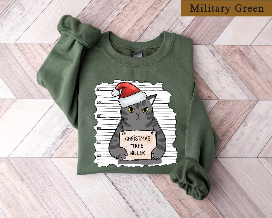 Cat Mugshot Christmas Sweatshirt, Cat Christmas Shirt for Women