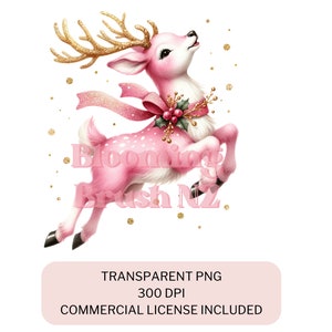 Glitter Pink Christmas Reindeer Clipart, Christmas Clipart, Single Clipart, Transparent PNG, Commercial Use Clipart.