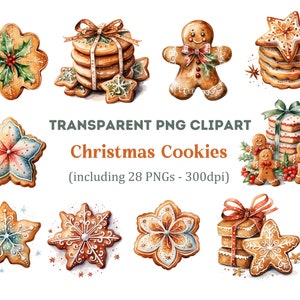 Christmas Cookies Clipart Bundle, Christmas Clipart, Cookies Clipart, Transparent PNG, Commercial Use Clipart.