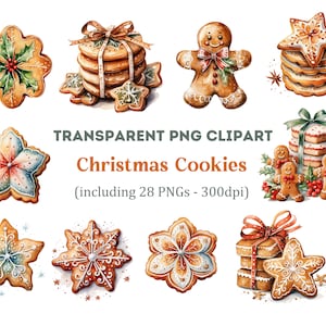 Christmas Cookies Clipart Bundle, Christmas Clipart, Cookies Clipart, Transparent PNG, Commercial Use Clipart.