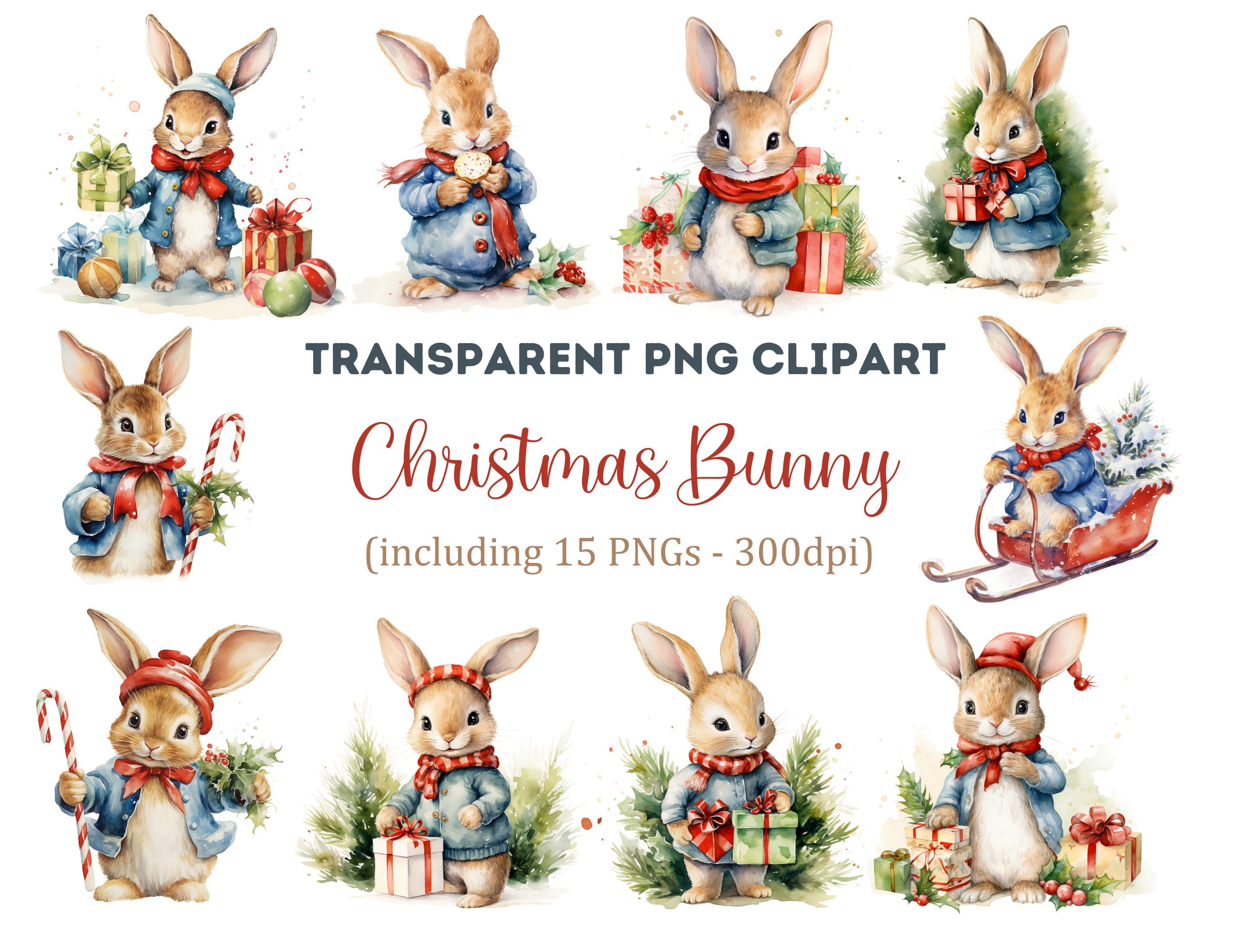 Christmas Rabbit Border Christmas Bunny Clipart, Rabbit Clipart, Christmas Clipart, Transparent ...