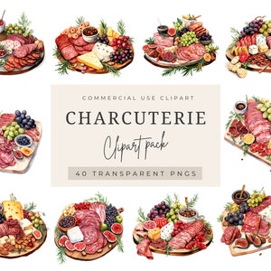 Charcuterie Clipart, Gourmet Platter Clipart, Artisan Festive Feast Clipart, Transparent PNG, Commercial Use Clipart.