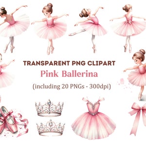 Watercolor Pink Ballerina Clipart, Cute ballet PNG, tutu girls clipart, Ballerina planer stickers, Transparent PNG, Commercial Use Clipart.