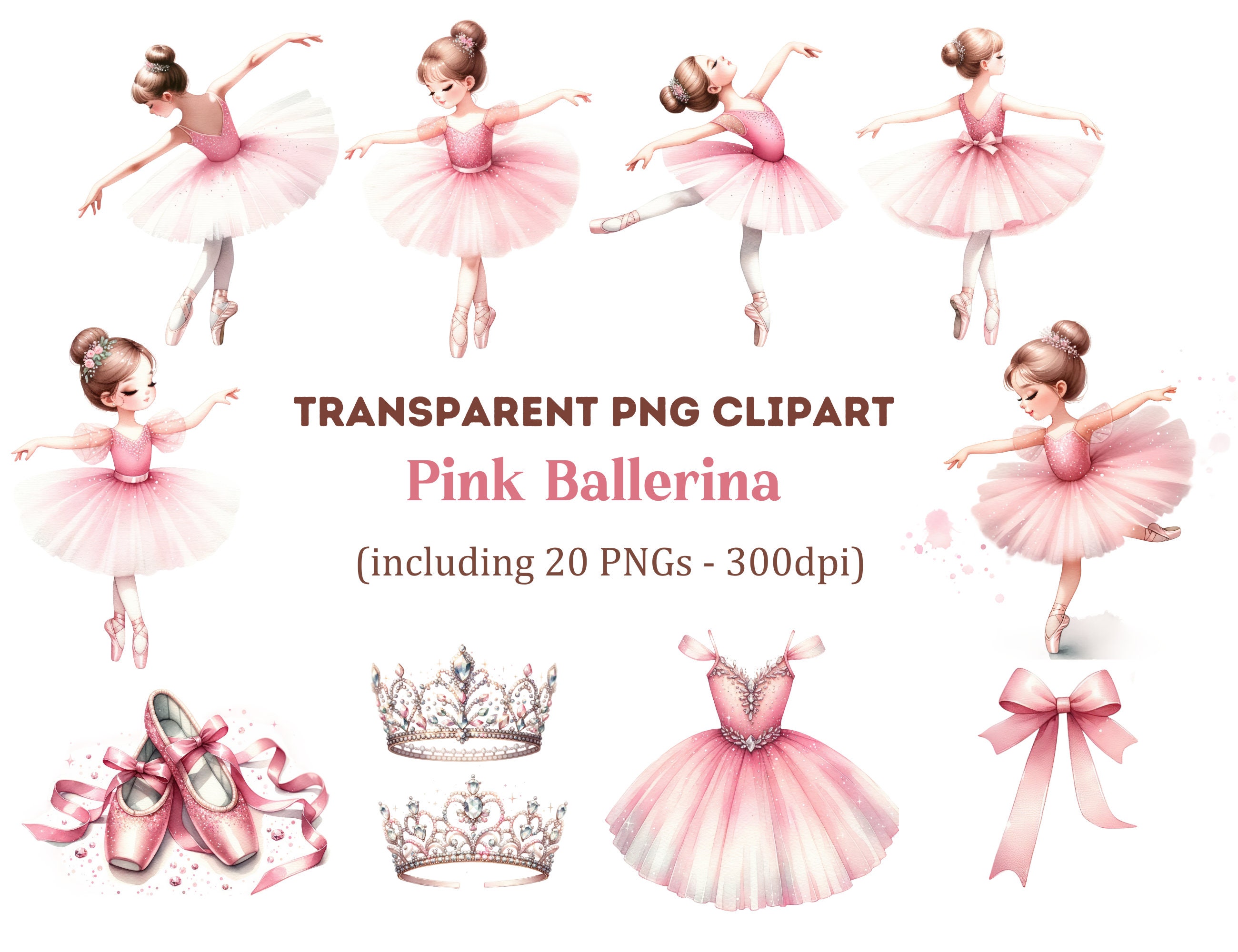 Watercolor Pink Ballerina Clipart, Cute Ballet PNG, Tutu Girls Clipart, Ballerina Planer