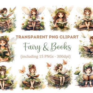 Little Book Fairy Clipart, Fairy Clipart, Book Clipart, Transparent PNG, Commercial Use Clipart.