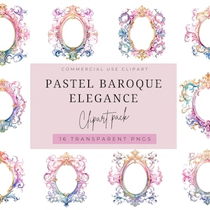 Watercolor Pastel Baroque Elegance Clipart, Reverie Frame Clipart, Frame Clipart, Transparent PNG, Commercial Use Clipart.