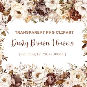 Watercolor Dusty Brown Flowers Clipart, Dusty Brown Floral Clipart, Floral Clipart, Transparent PNG, Commercial Use Clipart.