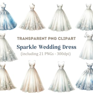 Sparkle Wedding Dress Clipart, Wedding clipart, Dress Clipart, Transparent PNG, Commercial Use Clipart.