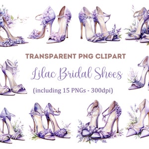 Watercolor Lilac Bridal Shoes Clipart, Floral Wedding Shoes Clipart,  Lavender Bridal  Clipart, Transparent PNG, Commercial Use Clipart.