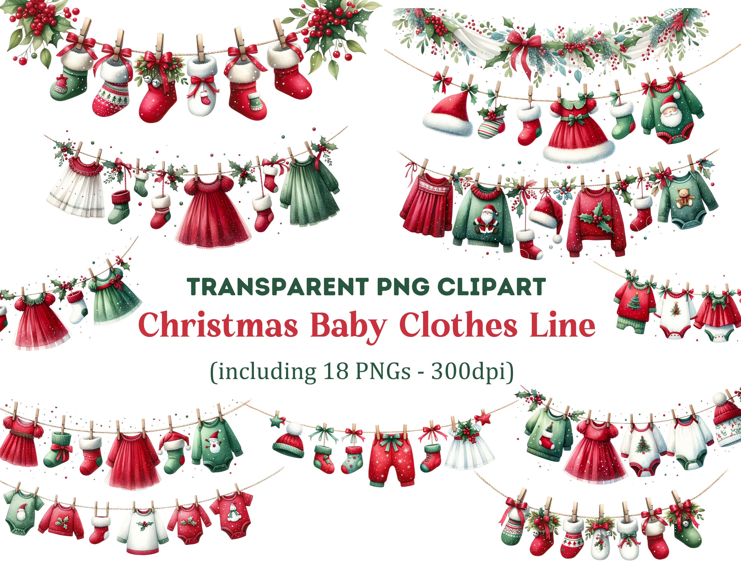 Christmas Baby Clothes Line Clipart Baby Clothes Clipart Etsy