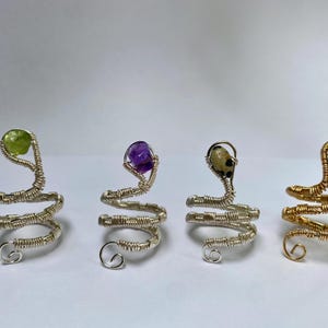 bagues serpent enroulées de pierres précieuses | anneaux réglables