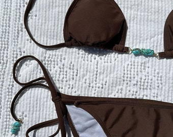 Turquoise bikini set | brown and turquoise bikini set | blue turquoise