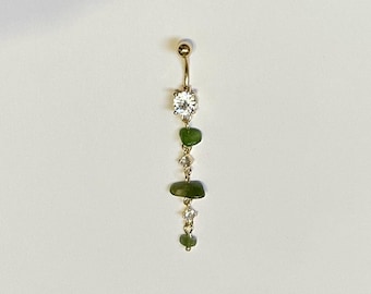 green aventurine belly ring | crystal belly button ring