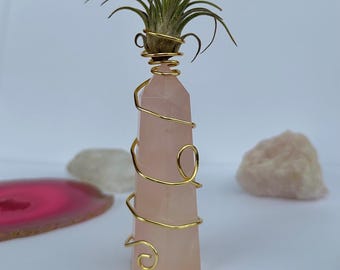 Rose quartz tower removable air plant | air plant holder