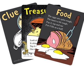 Whimsical Artifact token set for MTG Treasure Food Clue proxy (Foil, non-foil) Illustrated by MRB Alters, on quality premium cardstock