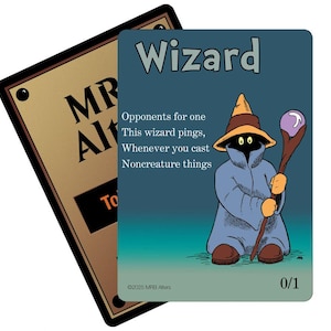 Whimsical Black Wizard token cards for MTG Illustrated by MRB Alters, Foil or Non-foil, Printed on premium quality cardstock
