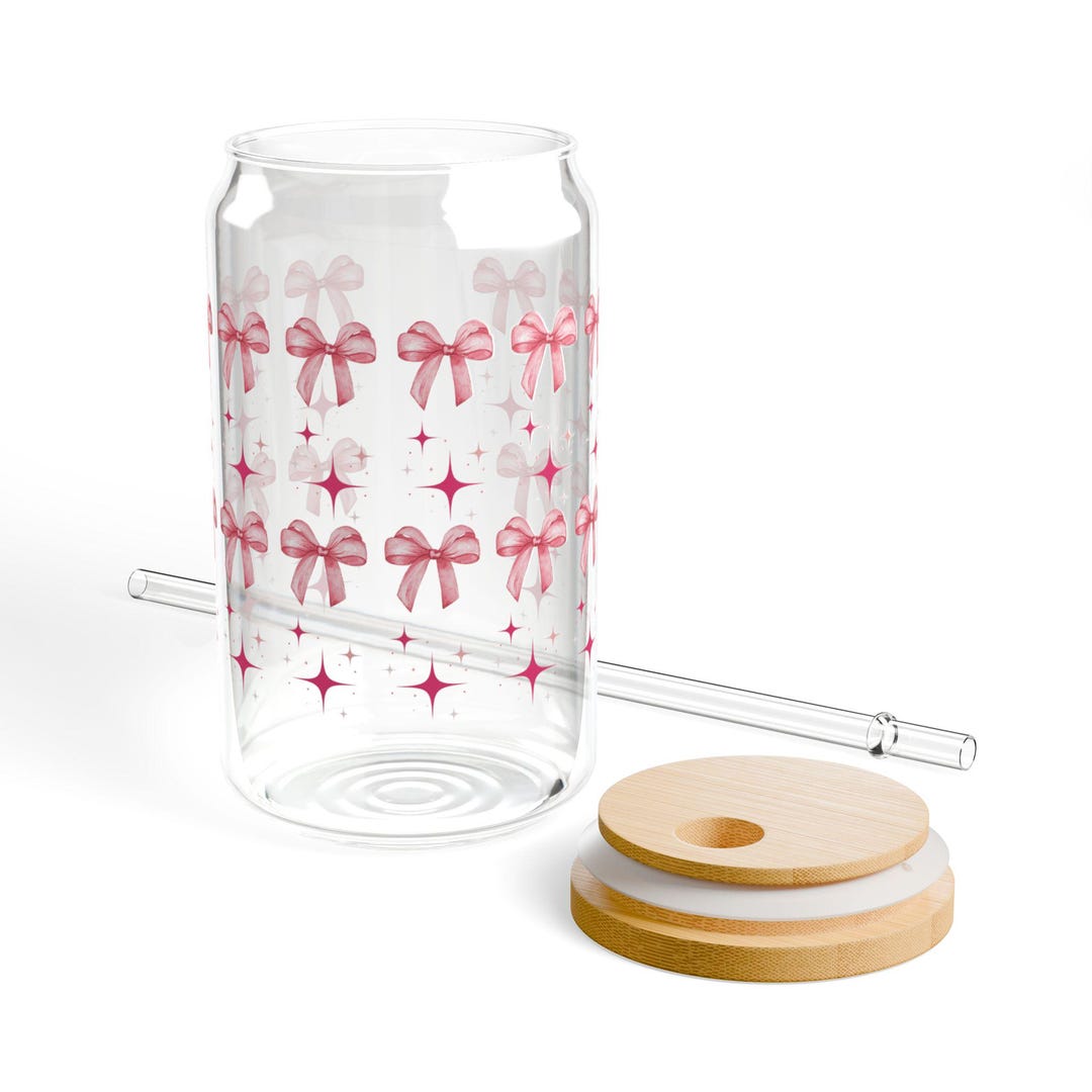 Pink Bow Iced Coffee Glass | Coquette Girl Tumbler With Lid - Etsy