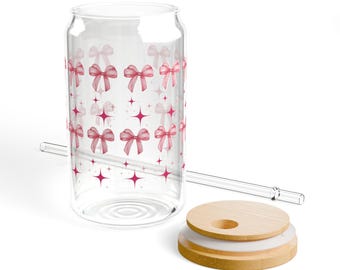 Vaso de café helado con lazo rosa / Vaso Coquette Girl con tapa