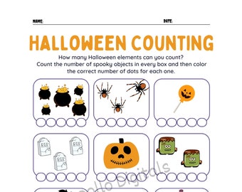 Halloween Counting Activity- School Worksheet - Math Class Activity - Holiday Schoolwork - Digital Download - Classroom Printable