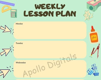 Weekly Lesson Plan - School Worksheet - Classroom Planner - Planner - Digital Download - Classroom Printable - Weekly Planner - School Print