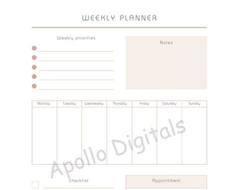 Weekly Planner, Digital Planner, Undated Goodnotes Planner, Digital Download, Online Prtinable, Online Weekly Planner