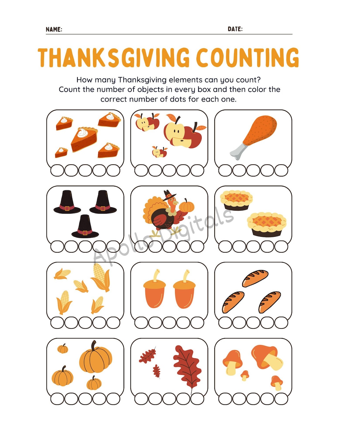 Thanksgiving Counting Activity - School Worksheet - Math Class Activity ...