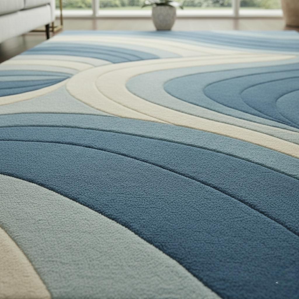 Modern Blue Abstract Wool Area Rug, Hand Tufted Wave Pattern Living ...
