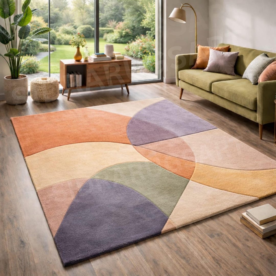Hand Tufted Wool Rug – Modern Abstract Geometric Pastel Area Carpet - Etsy