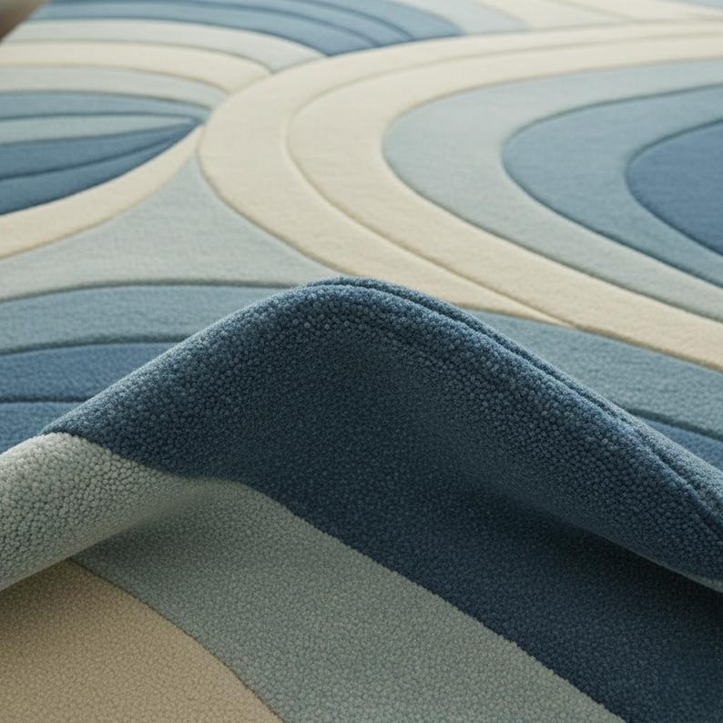 Hand Tufted Wool Area Rug, Blue Abstract Wave Pattern Carpet (9x12) - Etsy