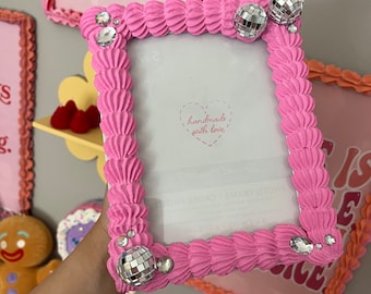 Fake Cake Photo Frame Barbie Pink with rhinestones and disco balls 4x6 / 5x7 / 8x10 / 8.5x11